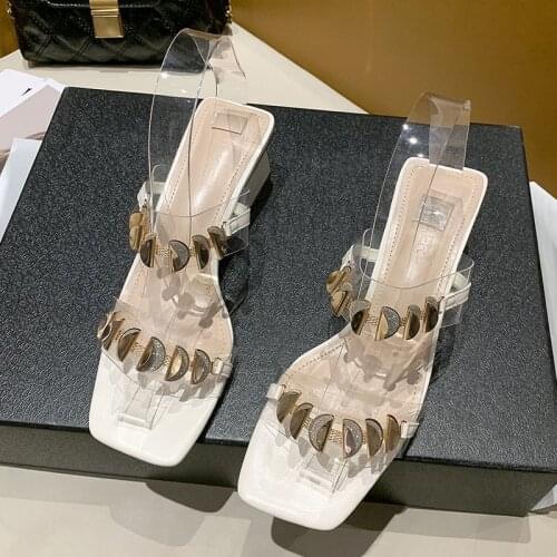 New Fashion Heels Print Women Sandals Summer Shoes Women Open Toe Chunky High Heels Party Dress Sandals Pumps Slipper Women 39