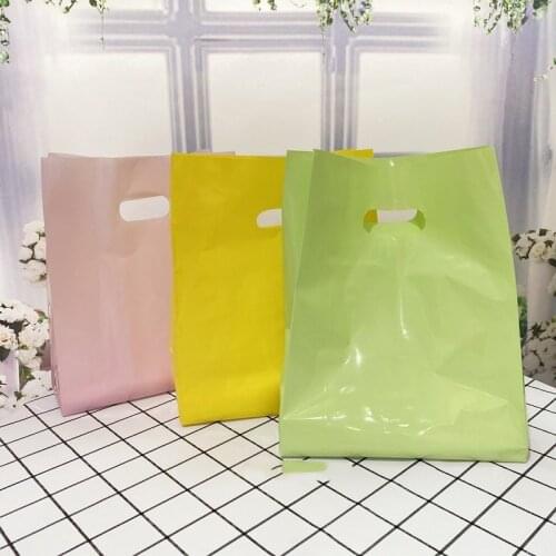 50pcs Thick Plastic Bags 15x25x3cm Solid color Jewelry Packaging Bags Shopping Plastic Gift Bag with Handle