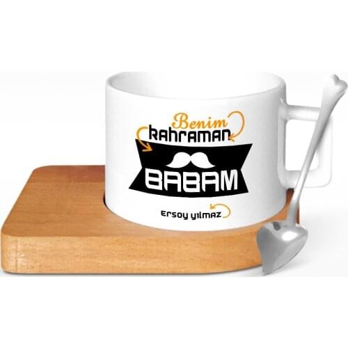 Personalized My Hero Dad Design Wood Altlıklı Ceramic Cup-1