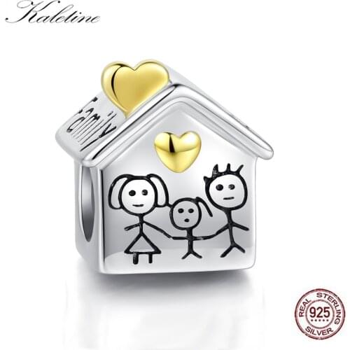 KALETINE Real 925 Sterling Silver Floating Charms for Living Lockets Happy Family Gold Love Jewelry Making Fit Bracelet