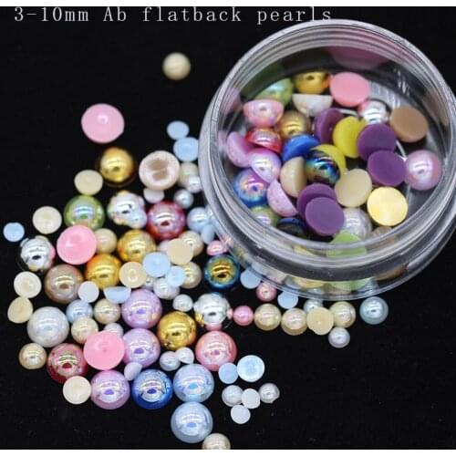 3-10mm AB color Flatback Half Round Pearl Imitation Pearl Scrapbook Beads Nail Art Decoration DIY craft jewelry findings making