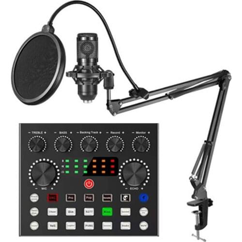 V8S Live Sound Card Microphone Set Tone Adjustment Sound Changing Support Two People Two Platforms Audio Equipment