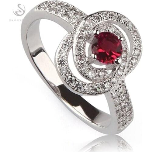 SHUNXUNZE Charms Wedding rings Jewelry for women Rave reviews dropshipping Red Cubic Zirconia Rhodium Plated R3118 size 6 7 8 9