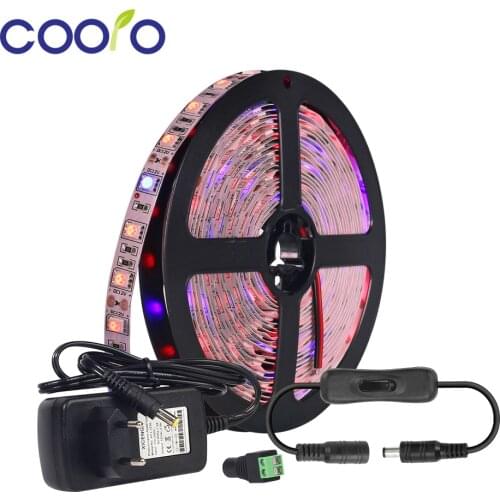 5M/Lot DC12V LED Grow Light 5050 Waterproof Growing LED Strip Plant Growth Light Set with Power Adapter and Switch