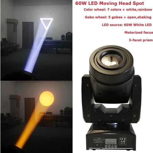 1 Pack Mini Spot 60W LED Moving Head Light With Gobos Plate&Color Plate,High Brightness 60W Mini Led Moving Head Beam Light