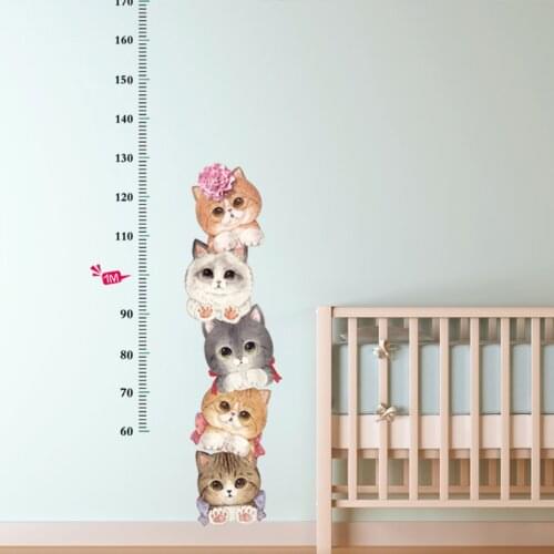 5 Lovely Cats Height Measurement Chart Kids Wall Art Mural Sticker Vinyl DIY Decal Decor Gift