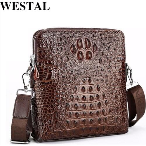 WESTAL Mens Leather Bag For Men Mens Shoulder Bag Desinger Crocodile Pattern Vintage Messenger Bag Crossbody Bag For Men 1126