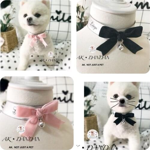 Dog and cat handmade jewelry lovers letters Korea velvet bow Pet bells collar necklace fashion and personality