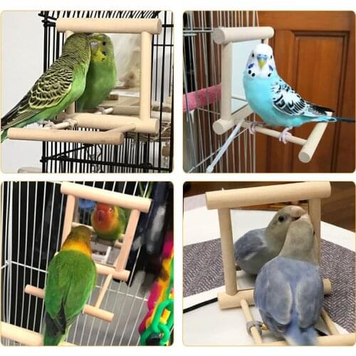 Bird Mirror Stand Training Toy Parrot Wood Platform Birds Cage Accessories Small Pet Natural Toys Budgerigar Supplies Cockatiel