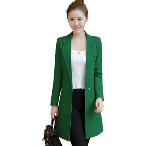 Womens Long Sleeve Blazer Suit Coat Office Work Ladies Suit Jacket Fashion Mid-length Plus Size Autumn Solid Color Blazer R488