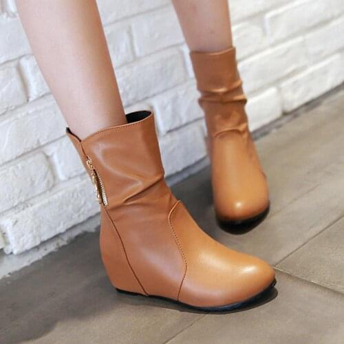 Female Comfortable Thick Heel Ankle Boots Fashion Buckle Zipper Boots Women Round Toe Fall Winter Shoes Black White yellow