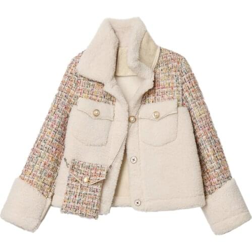 Loose Fit Lambswool Tweed Split Short Jacket New Lapel Long Sleeve Women Coat Fashion Tide Spring Autumn 2020 New coats