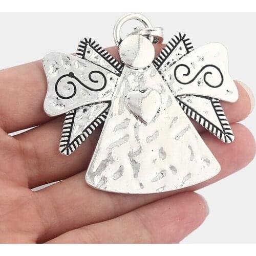 2pcs Fashion Jewelry Silver Color Large Angel Charms Pendants 63*59mm With Attached Loop for Necklace Jewelry Making Findings