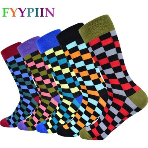 2020 mens classic socks new cotton socks color plaid dress socks men