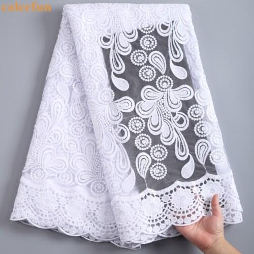 2021 White Milk Silk African French Tulle Lace Fabric High Quality Embroiderey Mesh Sequins Lace Fabric For Wedding Dress Y2235