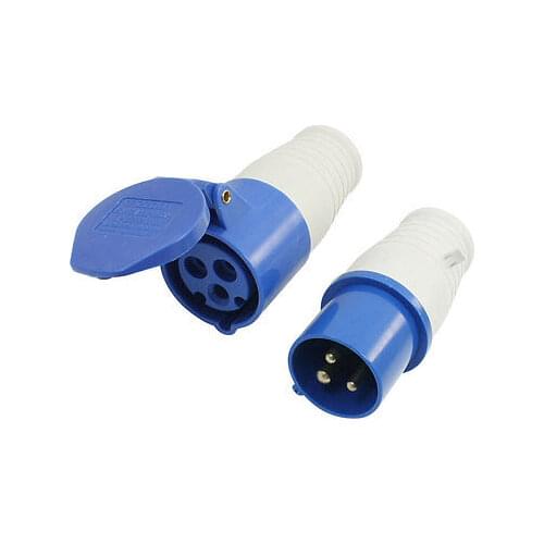 220-250V AC 16A IP44 2P+E IEC309-2 Round Pin Industrial Plug Socket Blue White