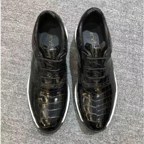 Authentic Crocodile Skin Soft Sole Men Black Leisure Sneakers Genuine Exotic Alligator Leather Male Casual Lace-up Walking Flats