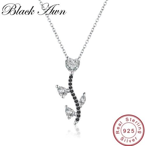 [BLACK AWN] 925 Sterling Silver Fine Jewelry Necklace Women Trendy Black&White Stone Bijoux Necklaces Pendants P033