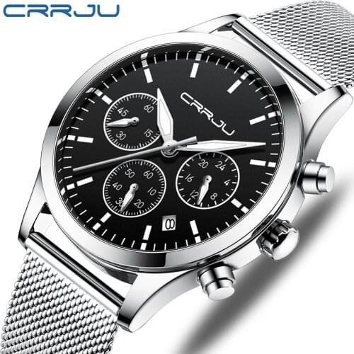 CRRJU 2020 New Fashion Mens Watches Top Brand Luxury Clock Sports Chronograph Waterproof Quartz Watch Men Relogio Masculino