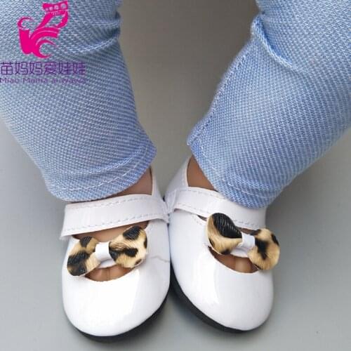 For 43 cm baby Dolls black white Princess Leopard Signle Shoes fits 18" Girl Doll shoes Toy Boots Accessories