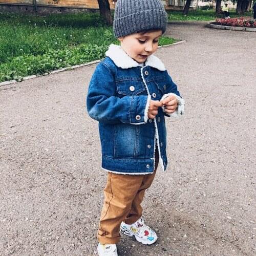 2020 Winter Girls Boys Jeans Coat Long Sleeve Thicken Cashmere Denim Childrens Jacket For Boys Girls Warm Baby Kids Outerwear