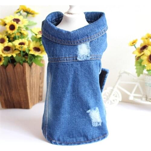 New Spring Summer Autumn Xs Dog Clothes For Small Dogs Boy Girls Teddy Blue Hole Jean Jacket Vest Puppy Outfit Pet Clothing