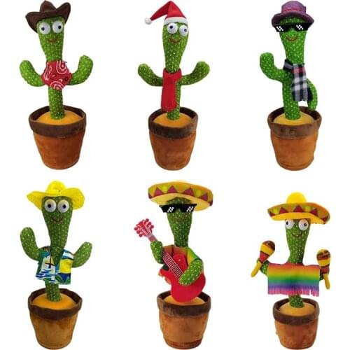 Electric Cactus Plush Toy With 120 English Songs Funny Singing Rocking Dance Recording Light Cactus Plush Toy Children Gifts