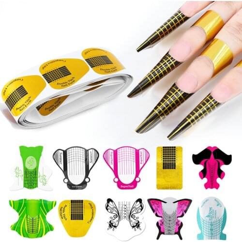50Pcs/bag French Nail Form Tips Nail Art Form Acrylic Tip Gel Nails Sticker Extension Curl Form For Nail Polish Guide New Design