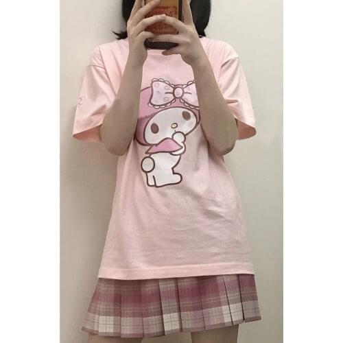 2021 Cute Pink T-Shirt Loose Summer Oversize Female Tops Tee Funny Japan Harajuku High Street Punk Couple Amine T Shirt Women
