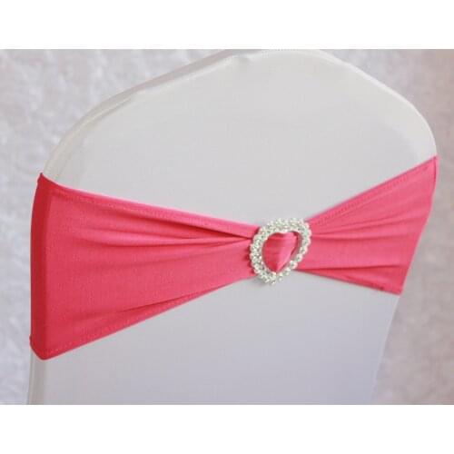 Hot Sale Fuchsia Spandex Chair Cover Stretch Band With Heart Buckle Sashes Bow For Wedding Banquet Decoration