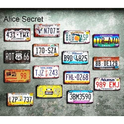 Hot USA Metal Tin Signs Route 66 Car Number Plates License Metal Plates Poster Bar Club Garage Tin Home Decoration Metal sign