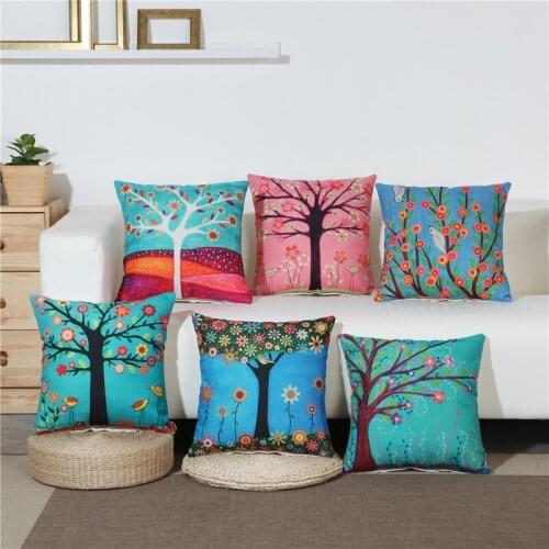 Hap-deer Cotton Linen Color Tree Print Pillow Bed Sofa Home Decorative Cushion Fundas Para Almofadas Cojines No Inner