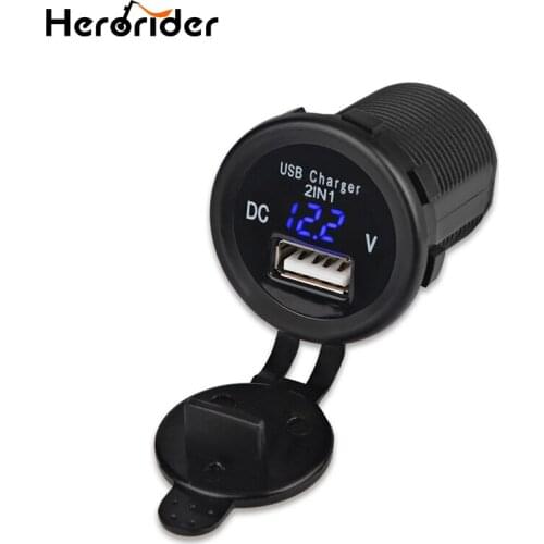 Herorider Waterproof 12V 2.1A USB Car Charger Motorcycle 2in1 USB Port Phone Charger Led voltmeter Adapter Car-Charger 12v