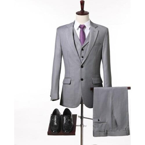 Men Gray Suit Slim Fit Business Office Work Party Prom Banquet Single Breasted Two Buttons Grey Suits Daily Life Wedding Groom