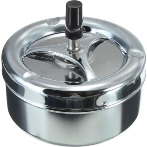 Round Push Down Ashtray Metal Spinning Cigarette Ashtray for Home Office Bar and Restaurant Smoke Ash Tray Holder Indoor Outdoor