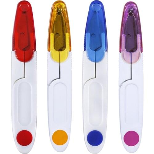 LMDZ 1Pcs Yarn Shear Plastic Handle Safety Cover Sewing Scissors Thread Embroidery Cutter Portable Cutter Mini U Shape Scissors