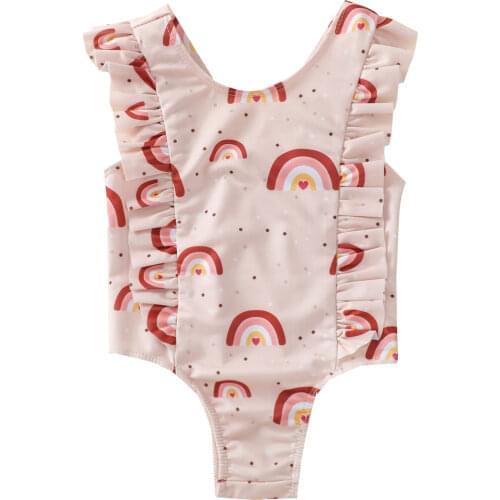 Ma&Baby 0-3Y Summer Infant Newborn Toddler Baby Girls Swimwear Rainbow Print Ruffles Swimsuit Beachwear Bathing Suit DD15