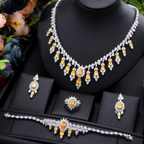 Missvikki Luxury Gougeous Tassel Wedding Big Necklace Bangle Ring Earring Set For Women Cubic Zirconia Dubai Bridal jewelry Set