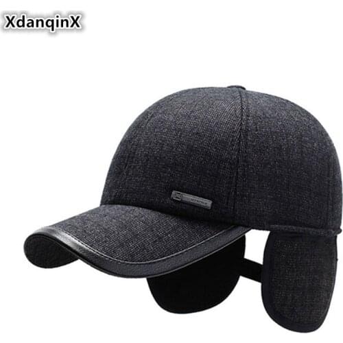 XdanqinX Men Earmuffs Cap Adjustable Head Size Mens Warm Baseball Caps 2019 Winter New Cold-proof Dads Winter Hat Snapback Cap