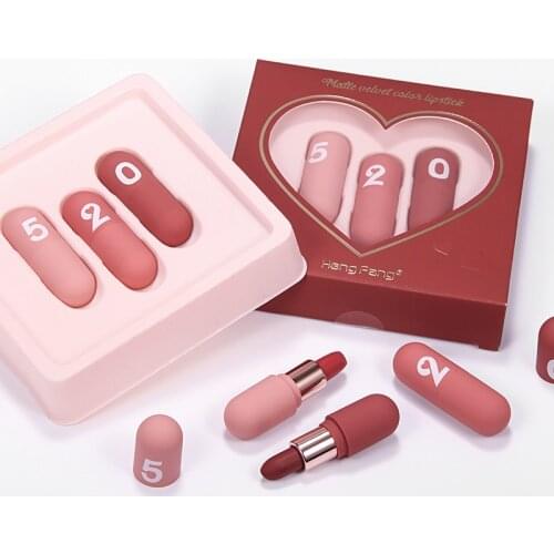 Lipstick Set 3PCS Mini Capsule Velvet Lip Glaze Non-marking Lipstick Lasting Moisturizing Lip Gloss Lip Makeup Cosmetics TSLM1