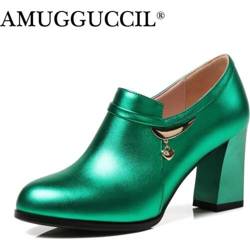 Genuine Leather Plus Big Size 31-45 Green Silver Zip Fashion Sexy High Heel Spring Female Lady Shoes Women Pumps D1182
