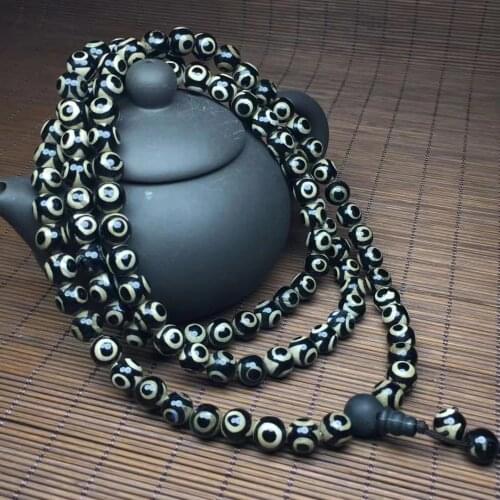 Natural Tibetan 108 Beads Bracelet 3 Eyes Agate Stone 8MM collares