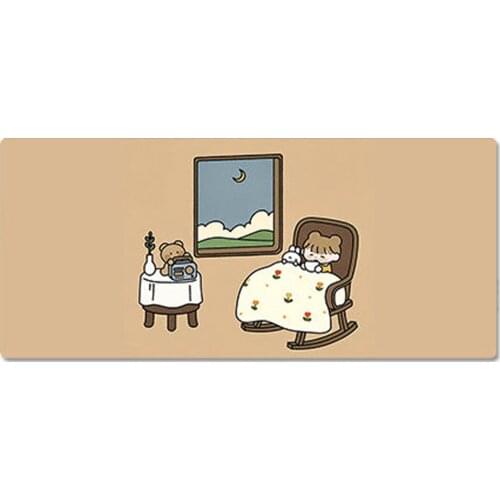 90x40cm 35.43x15.74 Inch Super Large Size Cute High Definition Cartoon Tea Drinking Pattern Table Mat Non-slip Mouse Pad