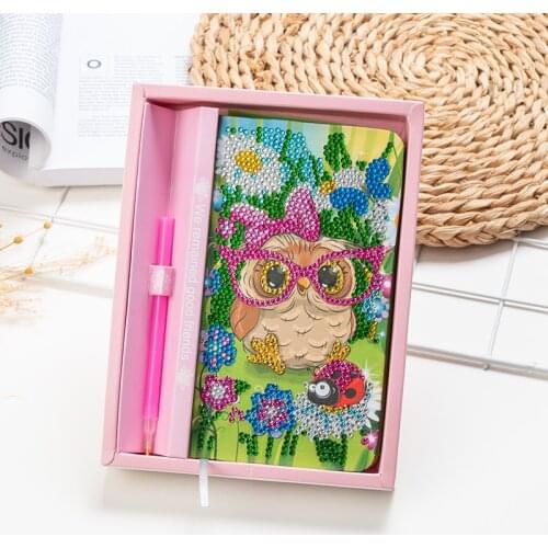 Update Diamond Painting Notebook Diary 80 Pages DIY Cartoon Owl Diamond Embroidery Cross Stitch Diary Book For Kid With Gift Box
