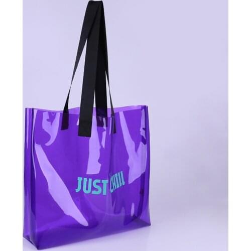 Wholesale 500pcs/Lot Customized Logo Printed Clear PVC Tote Bags Fashion and High-end Shopping Plastic Handbag for Women