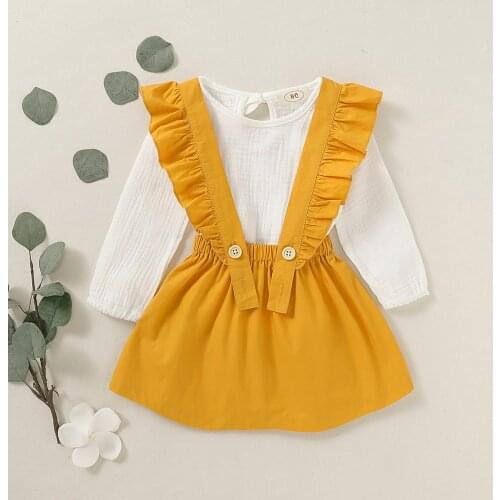 1-6Y Toddler Kids Baby Girl Clothes Sets Long Sleeve Cotton T-shirt Tops Ruffles Suspender Skirt 2PCS Princess Set