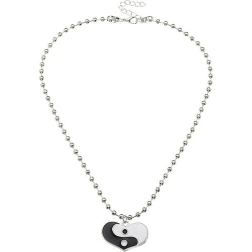 Heart Shape Yin and Yang Pendant Necklace for Women Tai Chi 2021 Fashion Jewelry Clavicle Chain Short Necklaces Beads Chain