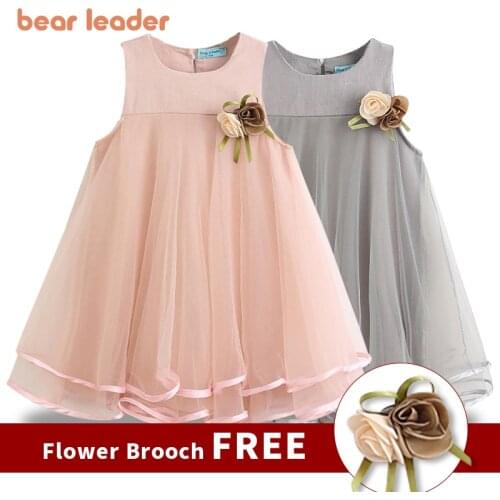 Bear Leader Girls Dress 2021 Brand Princess Dress Sleeveless Appliques Floral Design for Girls Clothes Party Dress 3-7Y Clothes