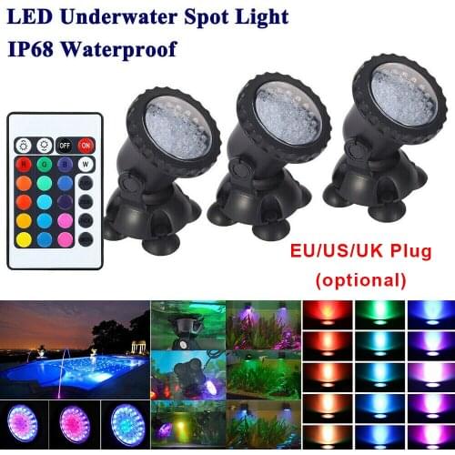 1 Set 3 Lights LED Underwater Spot Light Waterproof RGB Aquarium Lamp with Remote Control Garden Fish Tank Pond Underwater Lamp