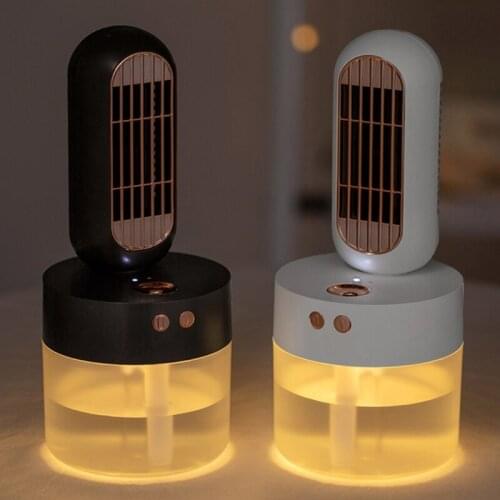 Portable Desktop USB Air Cooling Fan Visible Water Tank w/ Night Light Water Cooling Fan Waterless Auto-off for Home